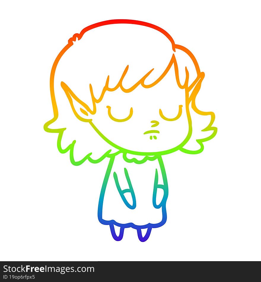 rainbow gradient line drawing of a cartoon elf girl