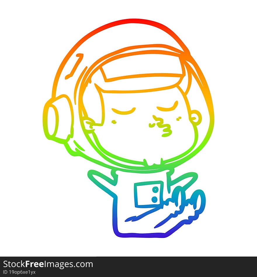 Rainbow Gradient Line Drawing Cartoon Confident Astronaut