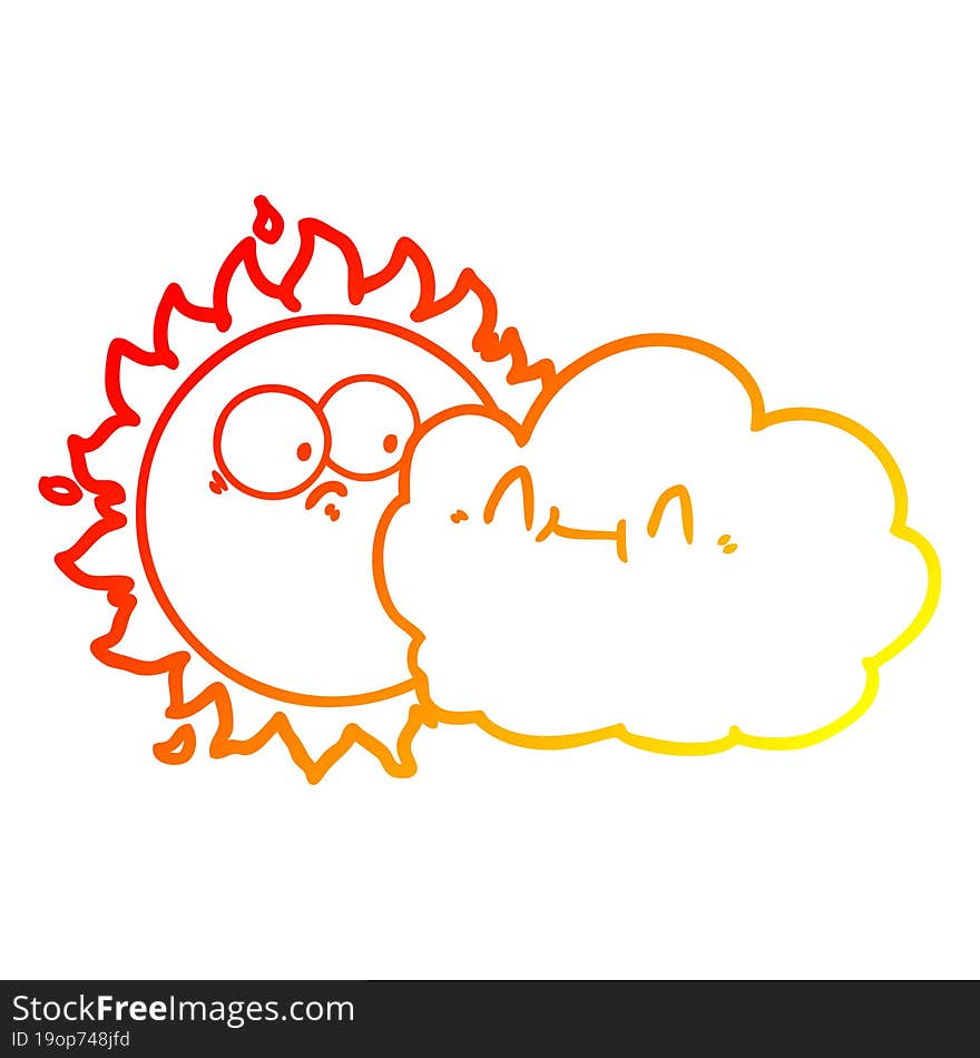 warm gradient line drawing cute cartoon cloud and sun