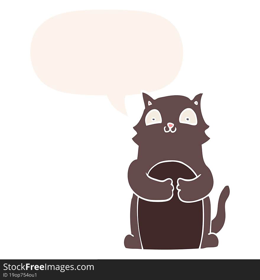 Cartoon Cat And Speech Bubble In Retro Style