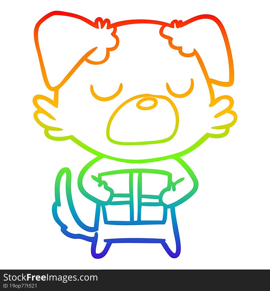 Rainbow Gradient Line Drawing Cartoon Dog