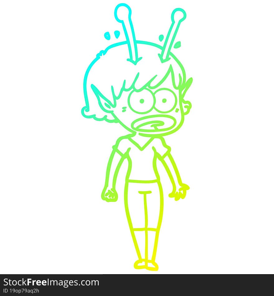 cold gradient line drawing cartoon shocked alien girl