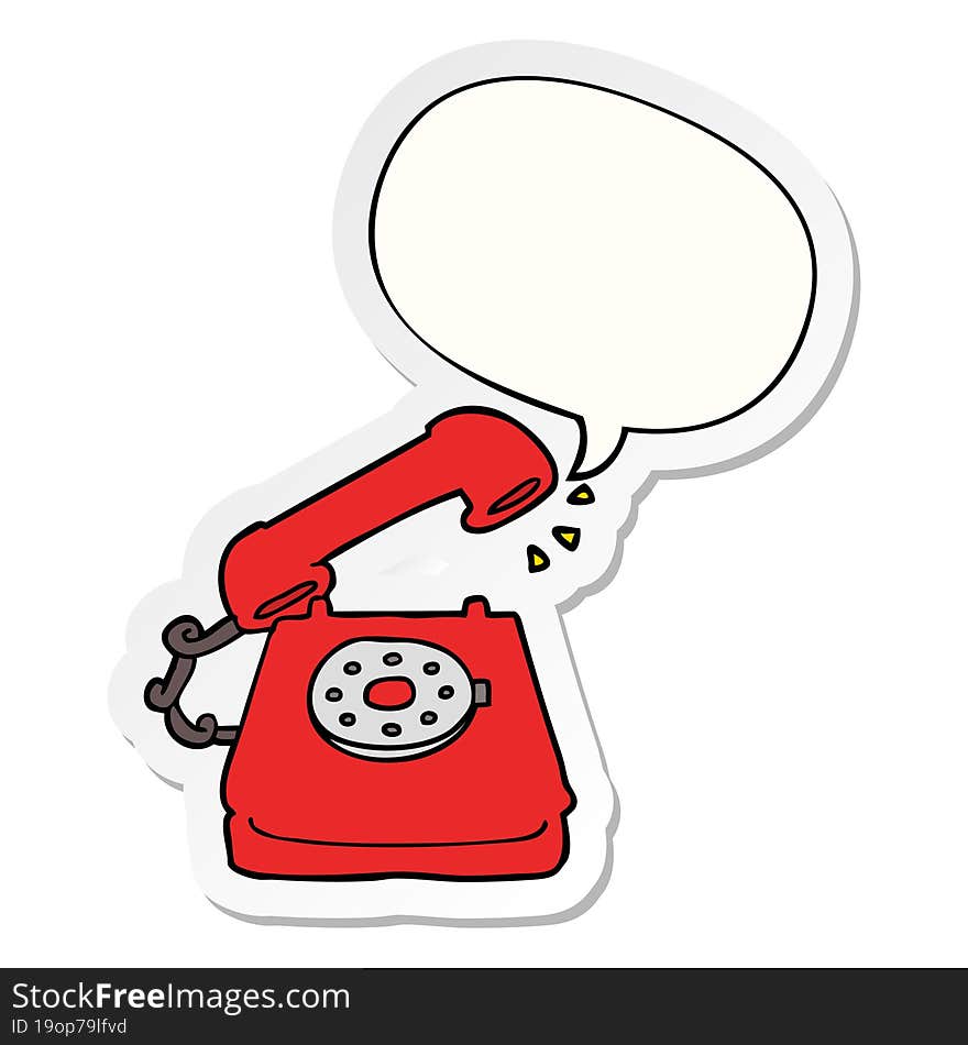 cartoon old telephone with speech bubble sticker