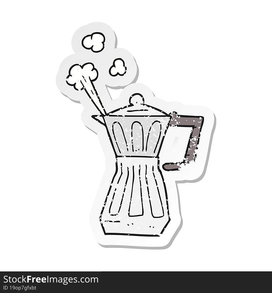 retro distressed sticker of a cartoon espresso stovetop maker