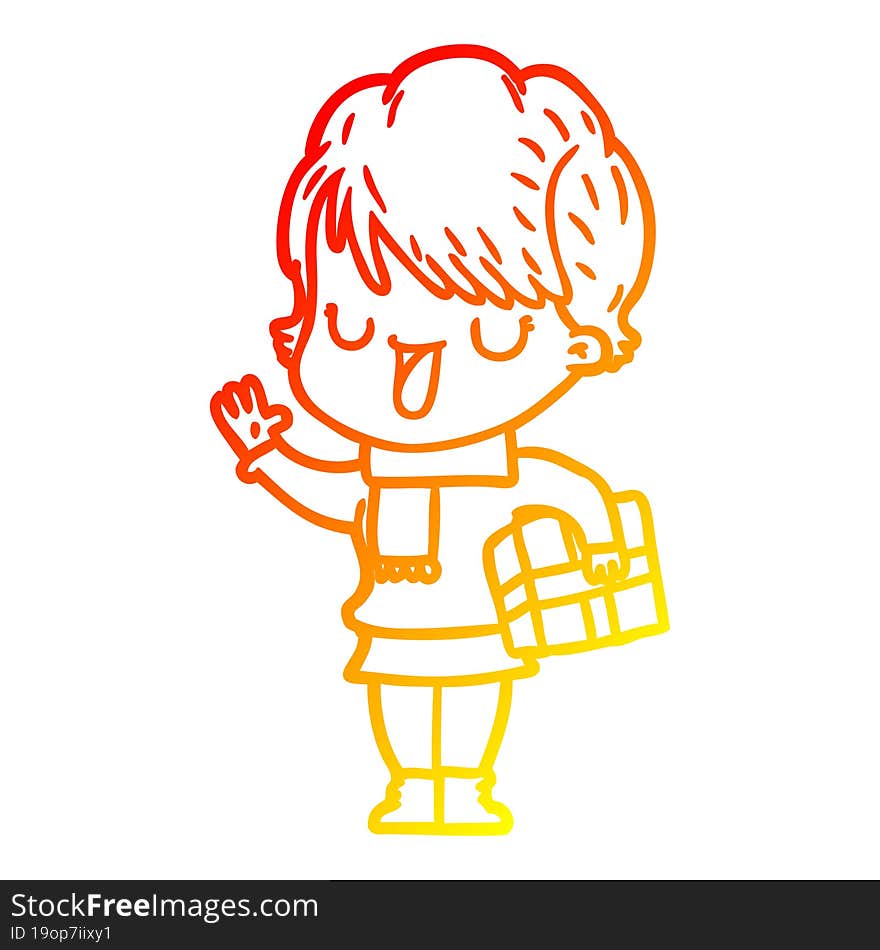 warm gradient line drawing cartoon woman talking