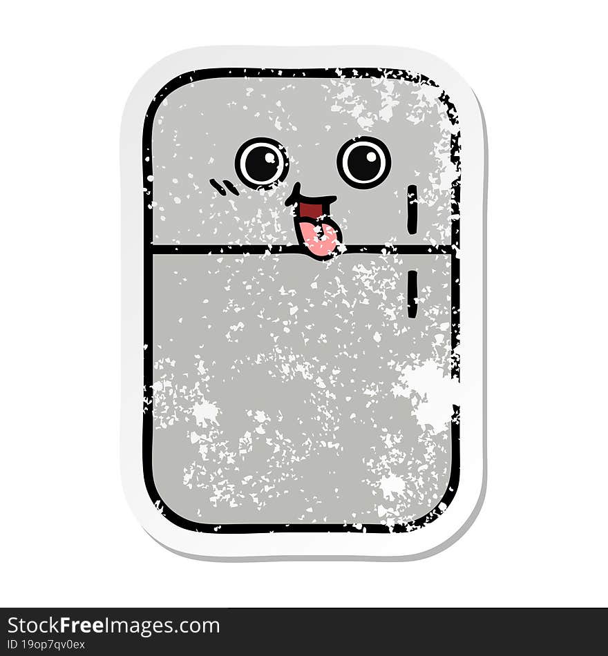 distressed sticker of a cute cartoon fridge freezer