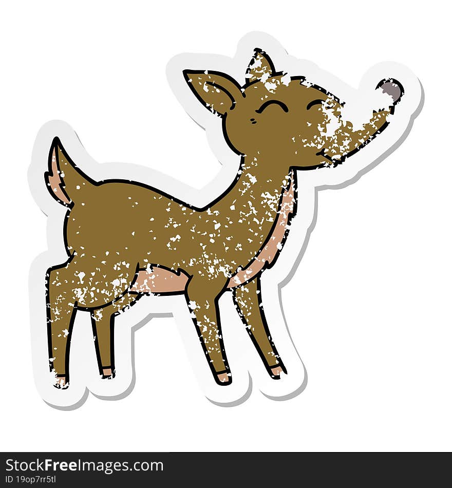 distressed sticker of a cartoon deer