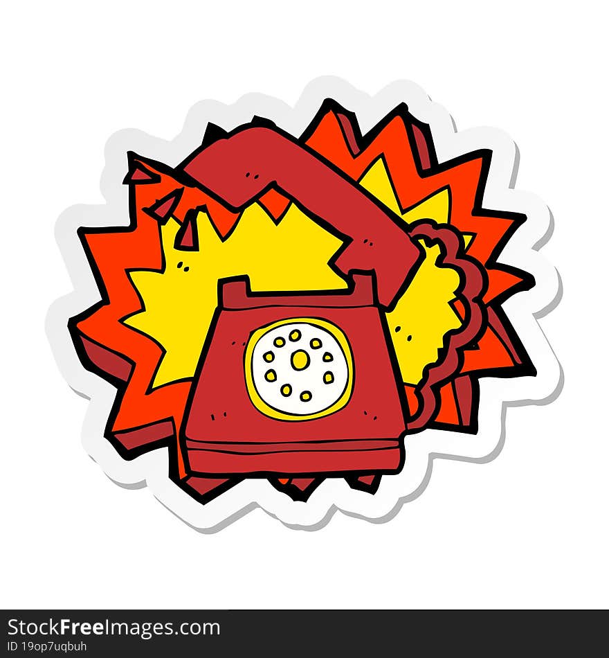 sticker of a cartoon ringing telephone