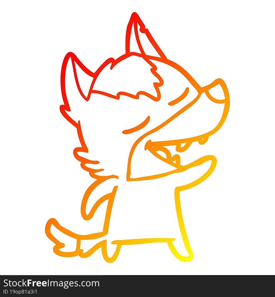 warm gradient line drawing of a cartoon wolf laughing