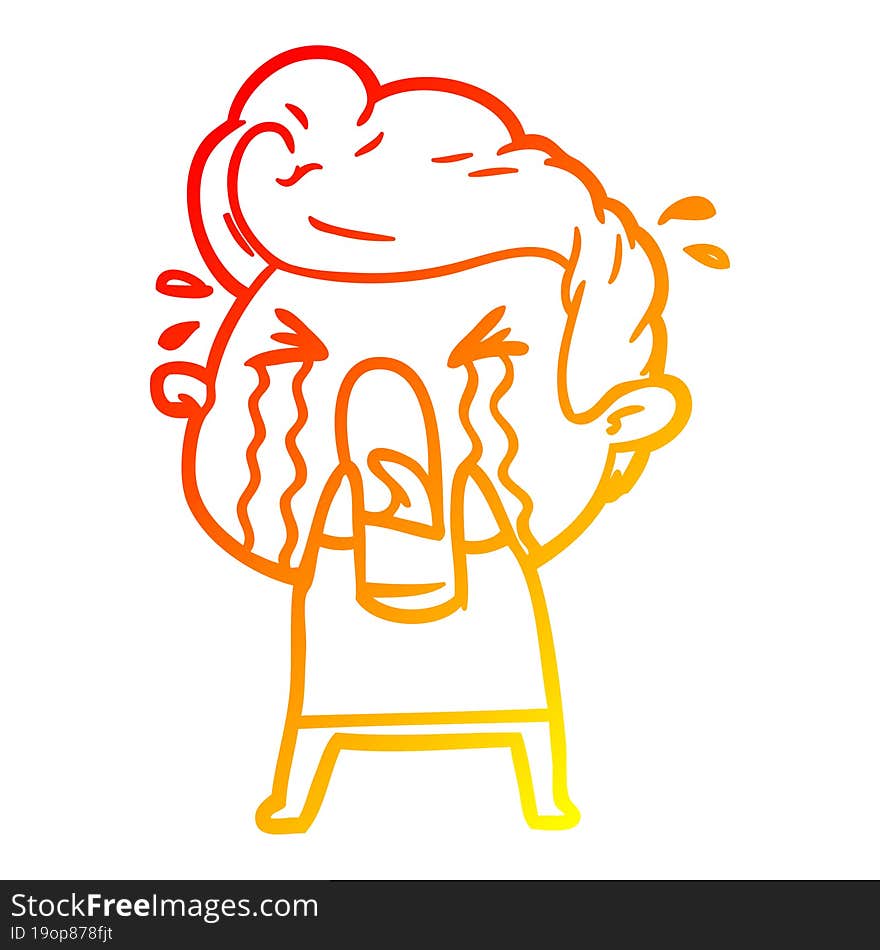 Warm Gradient Line Drawing Cartoon Crying Man