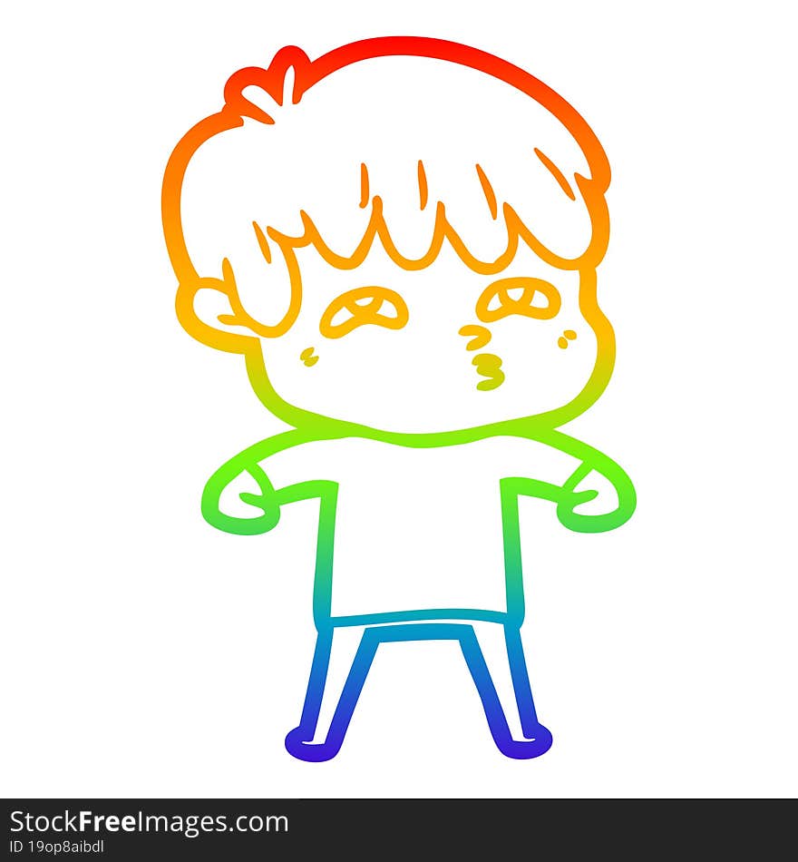 Rainbow Gradient Line Drawing Cartoon Curious Man