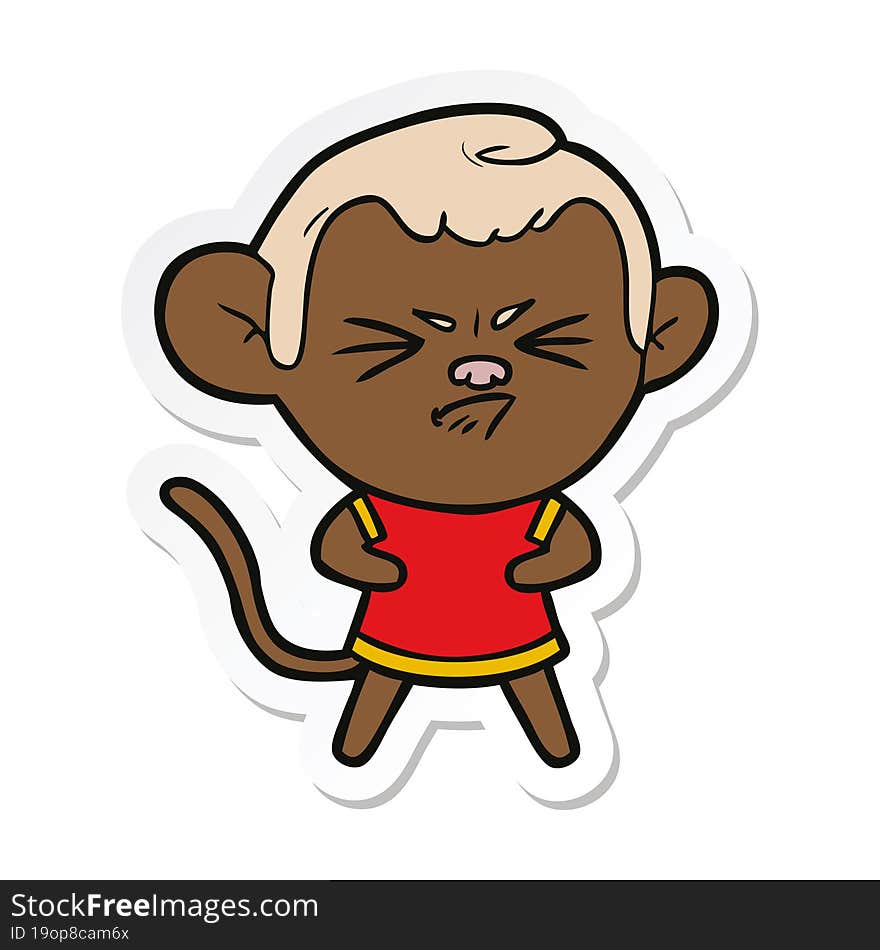 sticker of a cartoon annoyed monkey