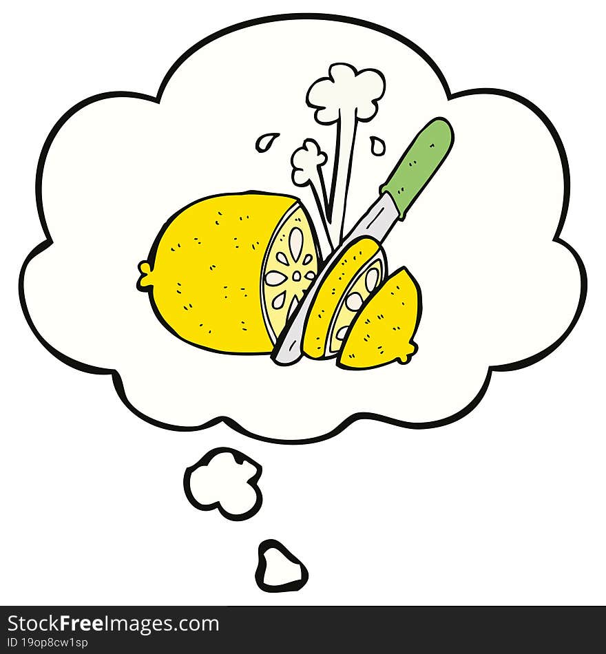 Cartoon Sliced Lemon And Thought Bubble