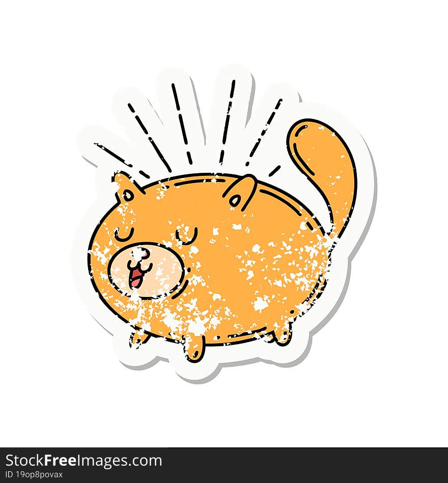 Grunge Sticker Of Tattoo Style Happy Cat