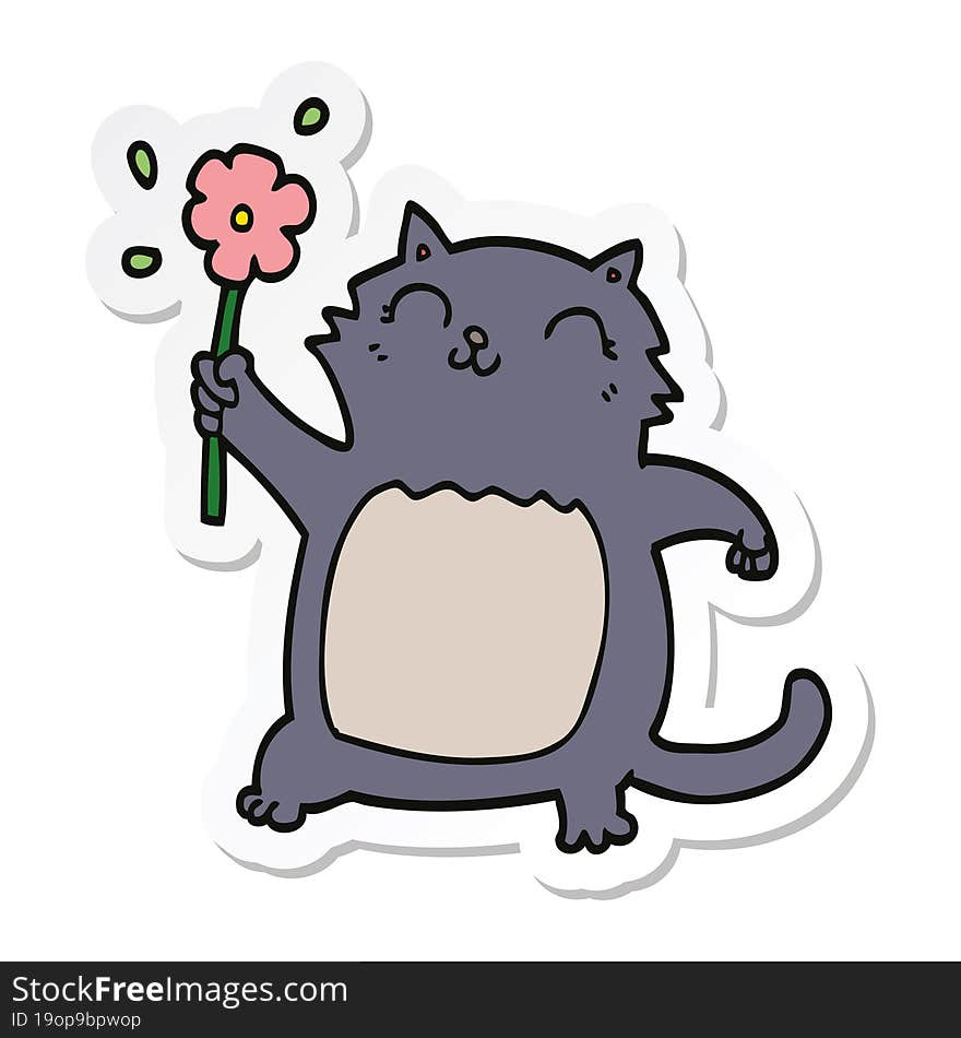 sticker of a cartoon cat with flower