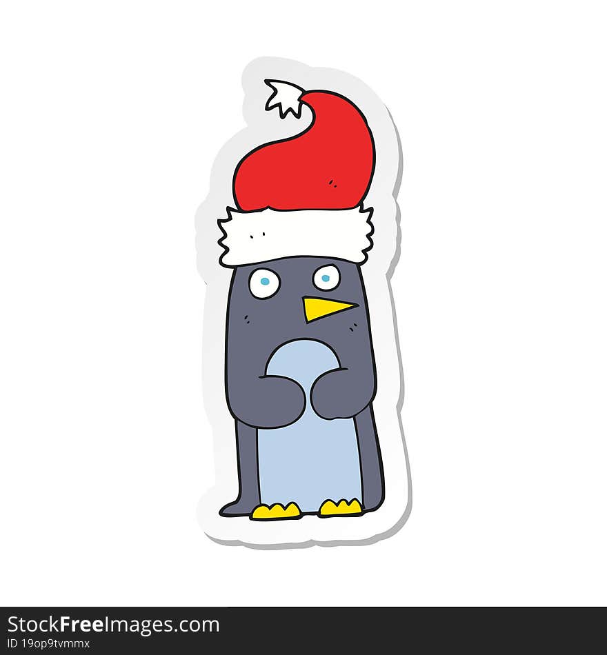 sticker of a cartoon penguin in christmas hat