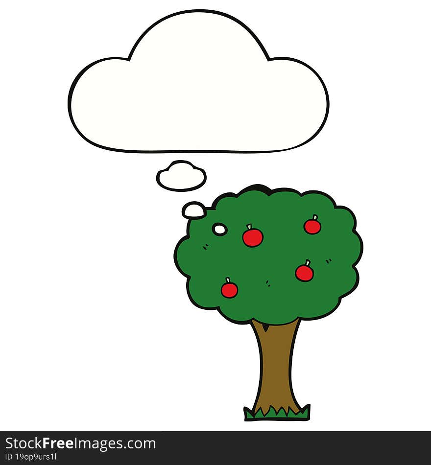 cartoon apple tree and thought bubble