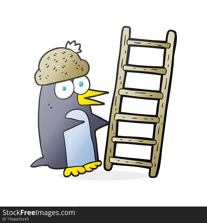 cartoon penguin with ladder