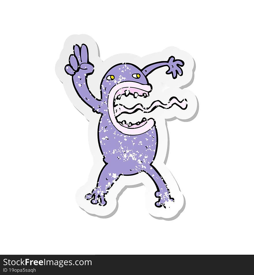 retro distressed sticker of a cartoon crazy frog