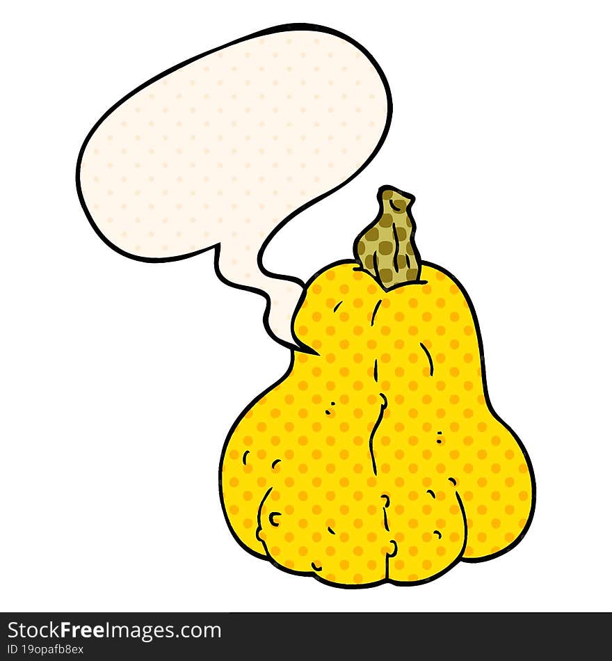 cartoon squash with speech bubble in comic book style