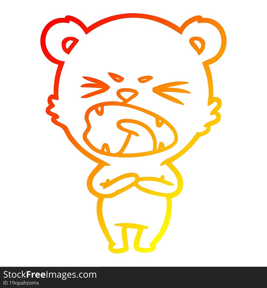 Warm Gradient Line Drawing Angry Cartoon Polar Bear