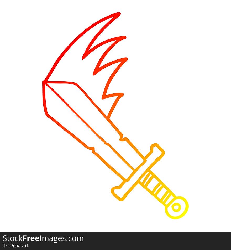 warm gradient line drawing of a cartoon swinging sword