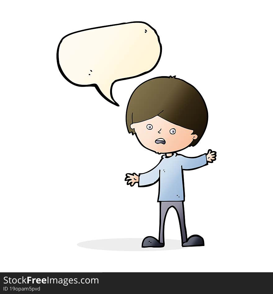 cartoon unhappy boy with speech bubble