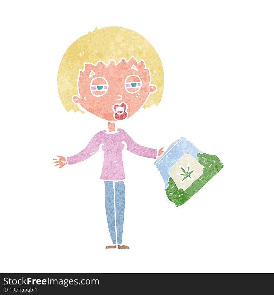 cartoon woman with bag of weed