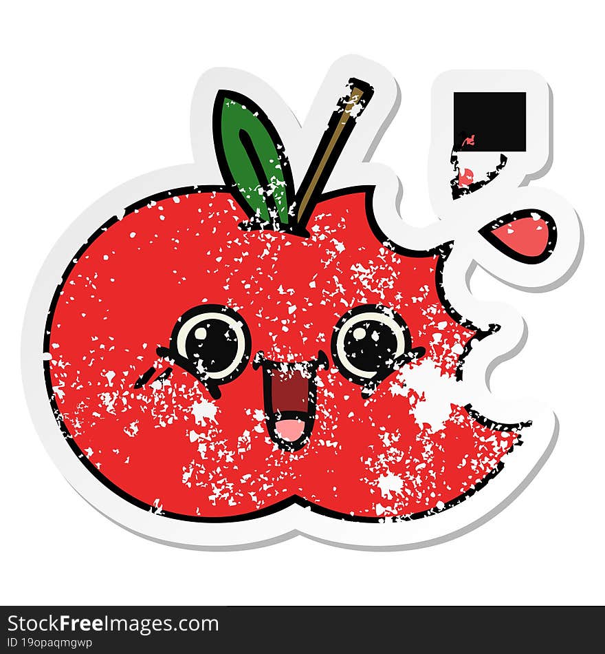 distressed sticker of a cute cartoon red apple