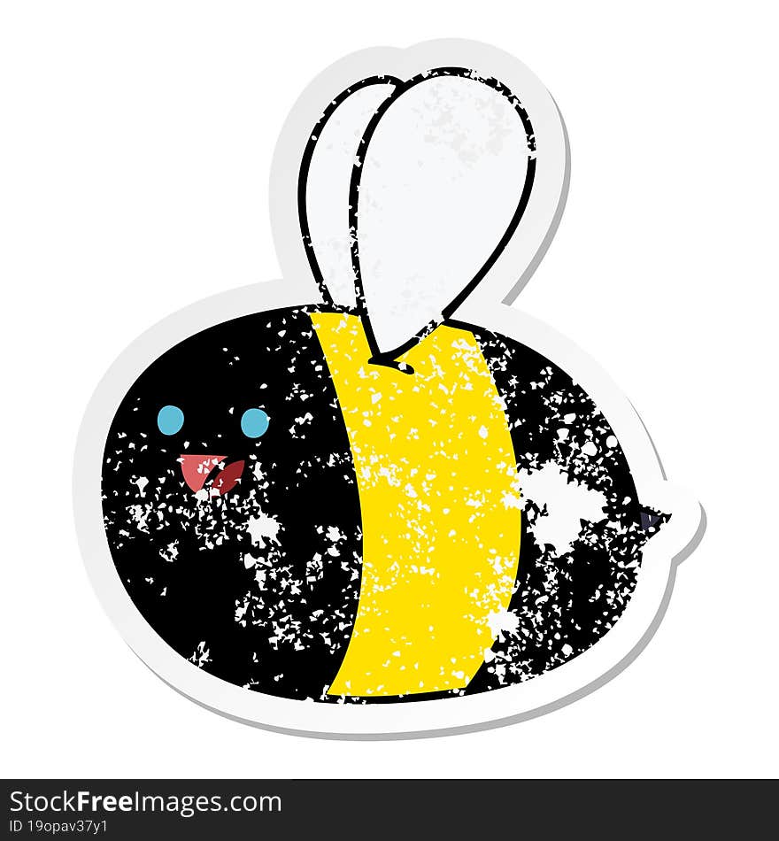 Distressed Sticker Of A Quirky Hand Drawn Cartoon Bumblebee