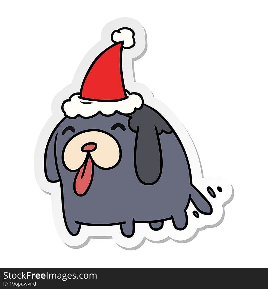 hand drawn christmas sticker cartoon of kawaii dog