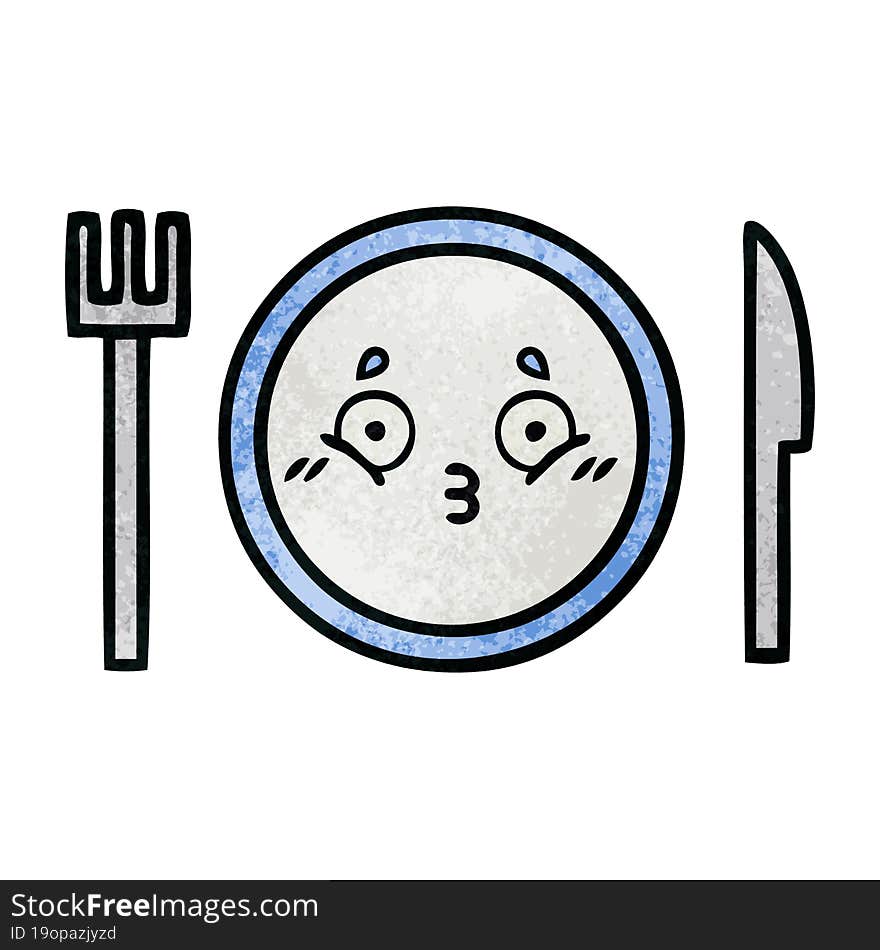 retro grunge texture cartoon dinner plate