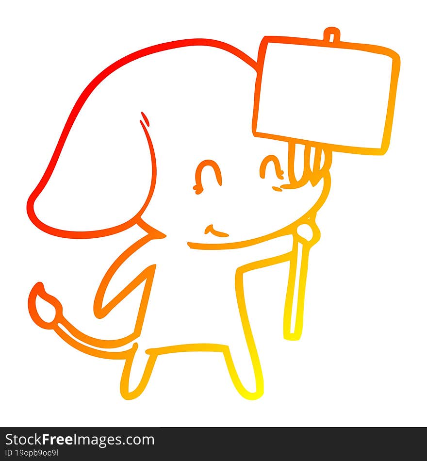 warm gradient line drawing cute cartoon elephant with sign