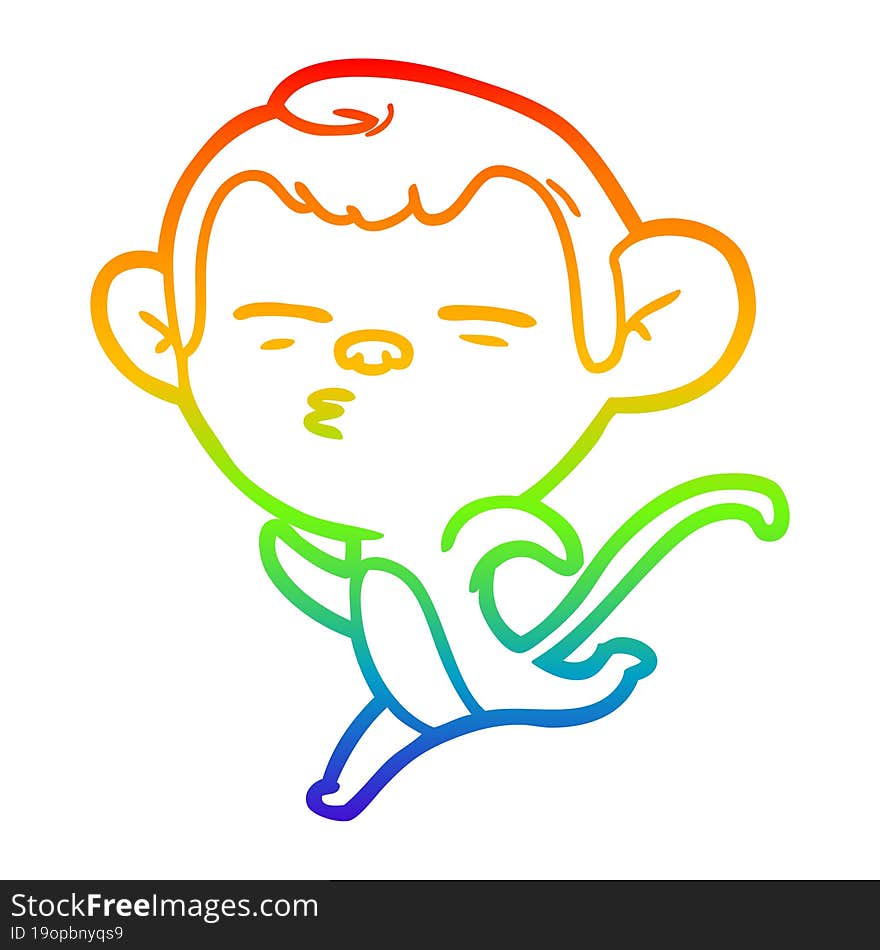 rainbow gradient line drawing cartoon suspicious monkey