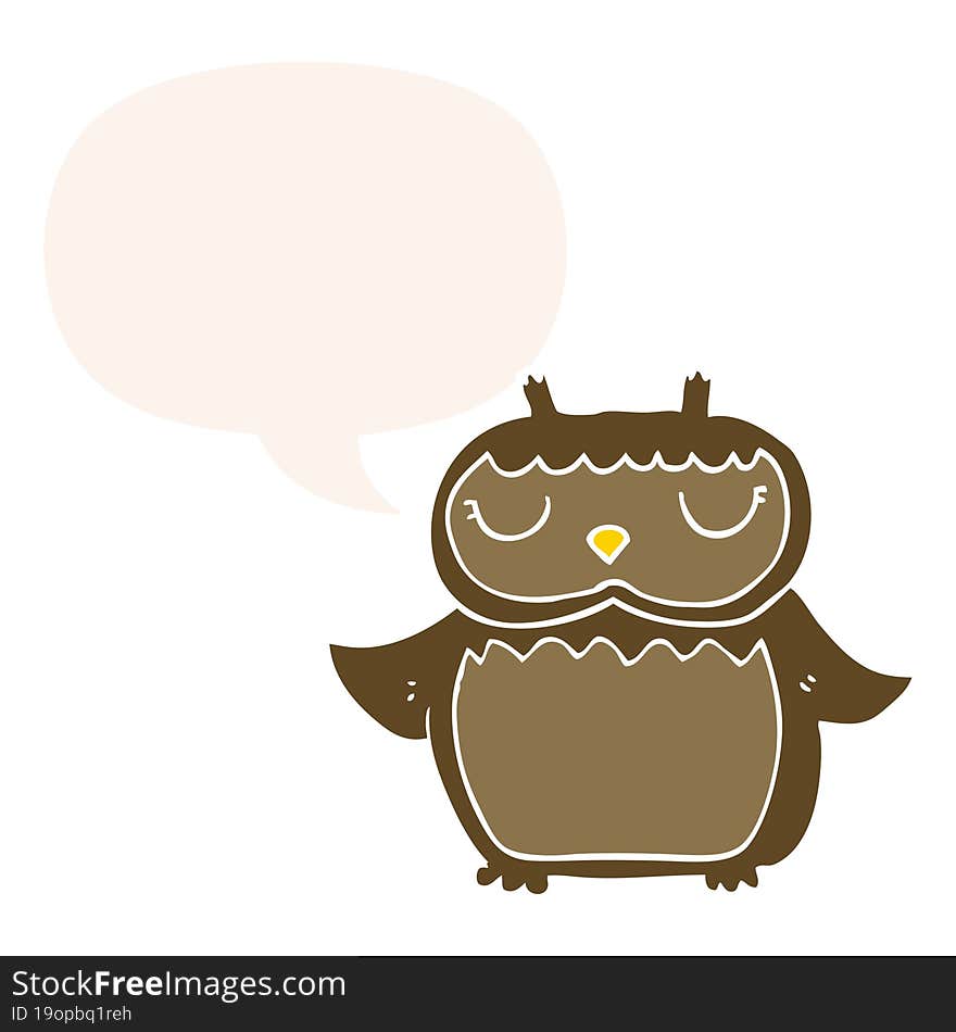 Cartoon Owl And Speech Bubble In Retro Style