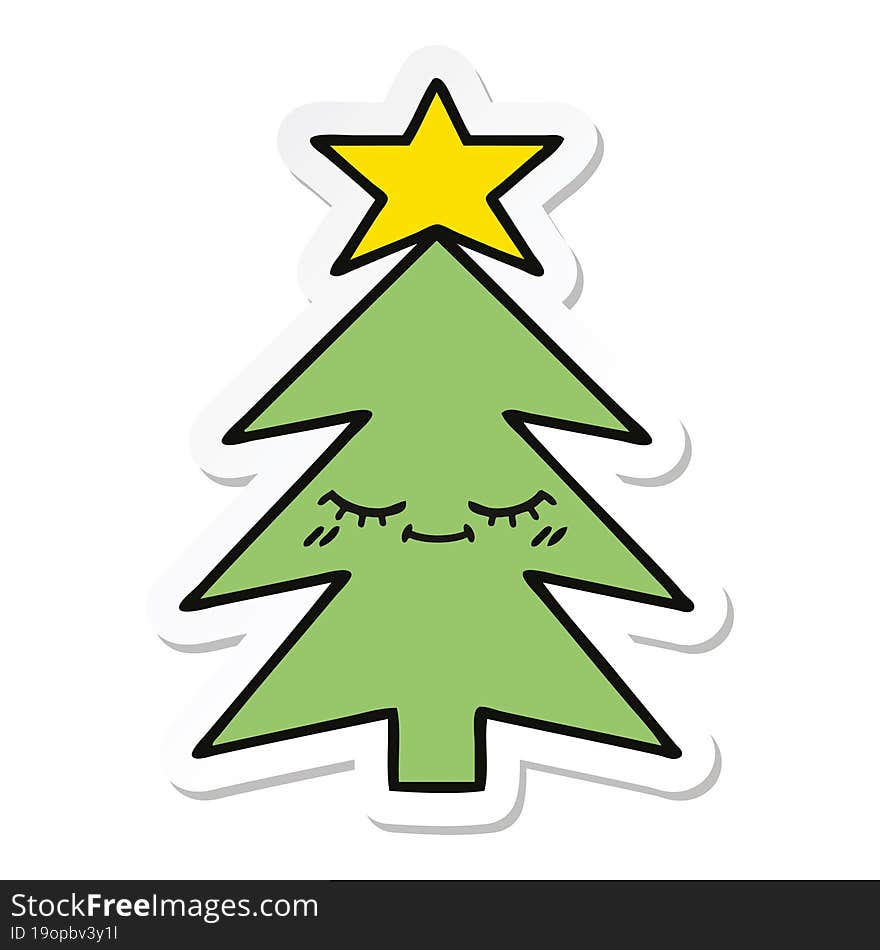 sticker of a cute cartoon christmas tree