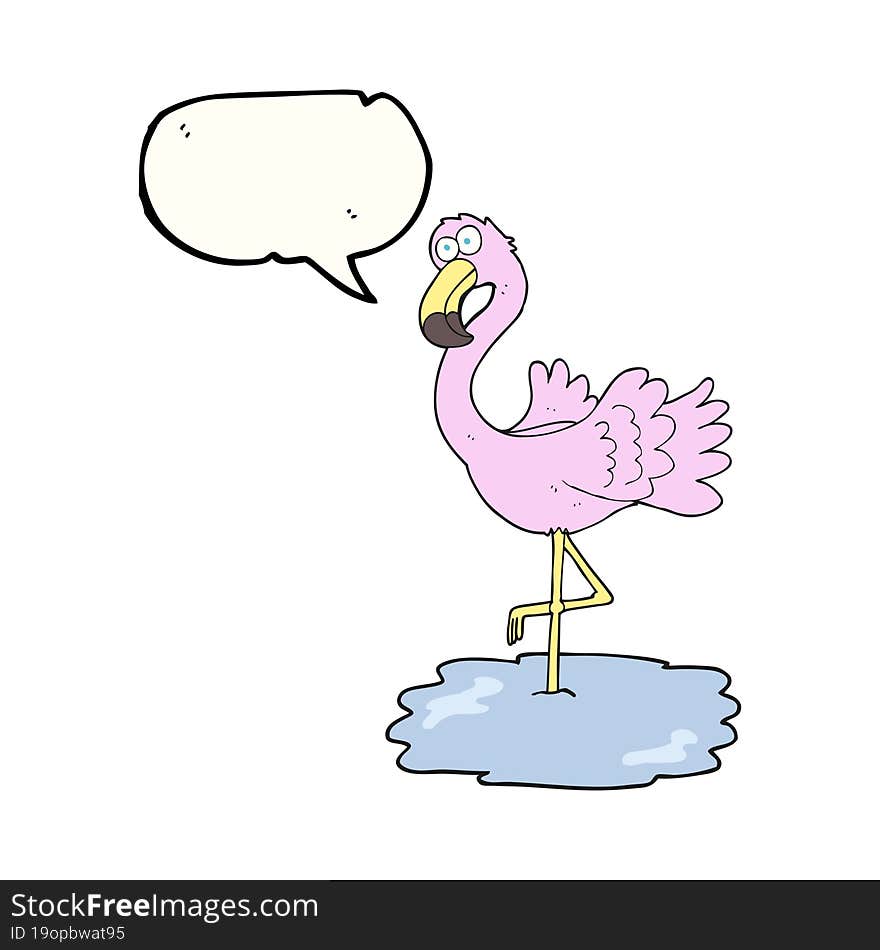 freehand drawn speech bubble cartoon flamingo