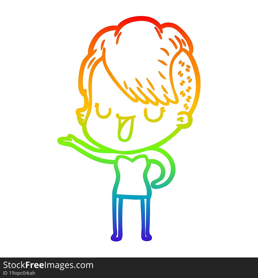 rainbow gradient line drawing cute cartoon girl with hipster haircut