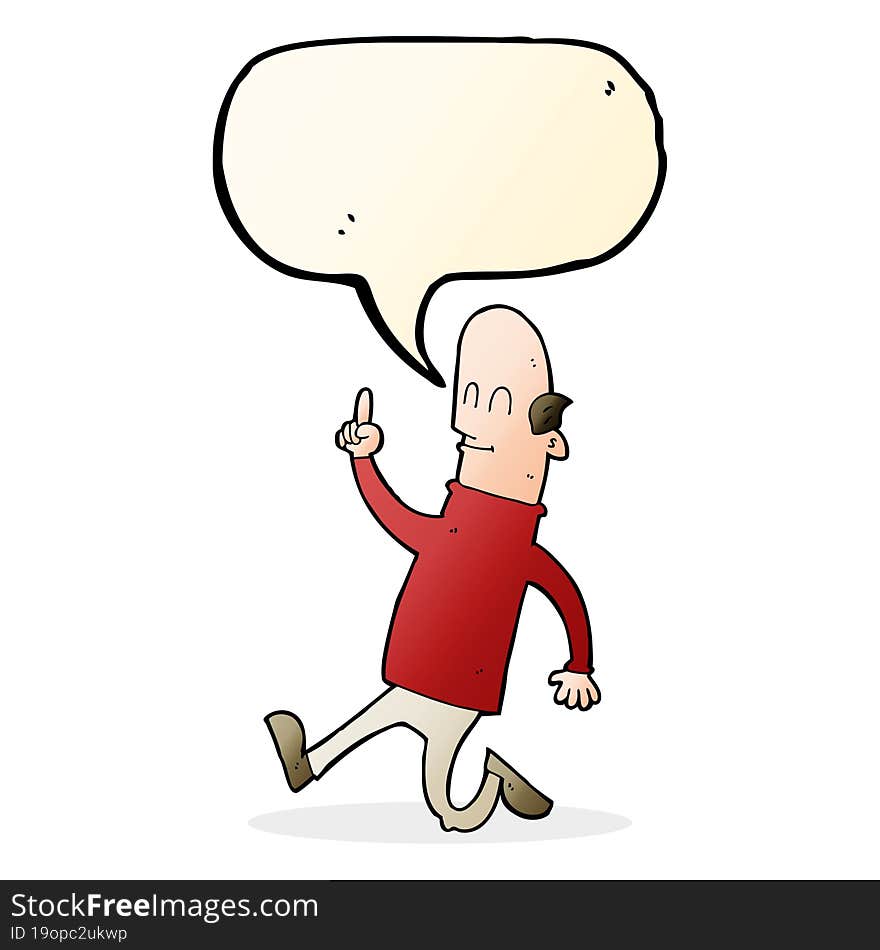 cartoon bald man with idea with speech bubble