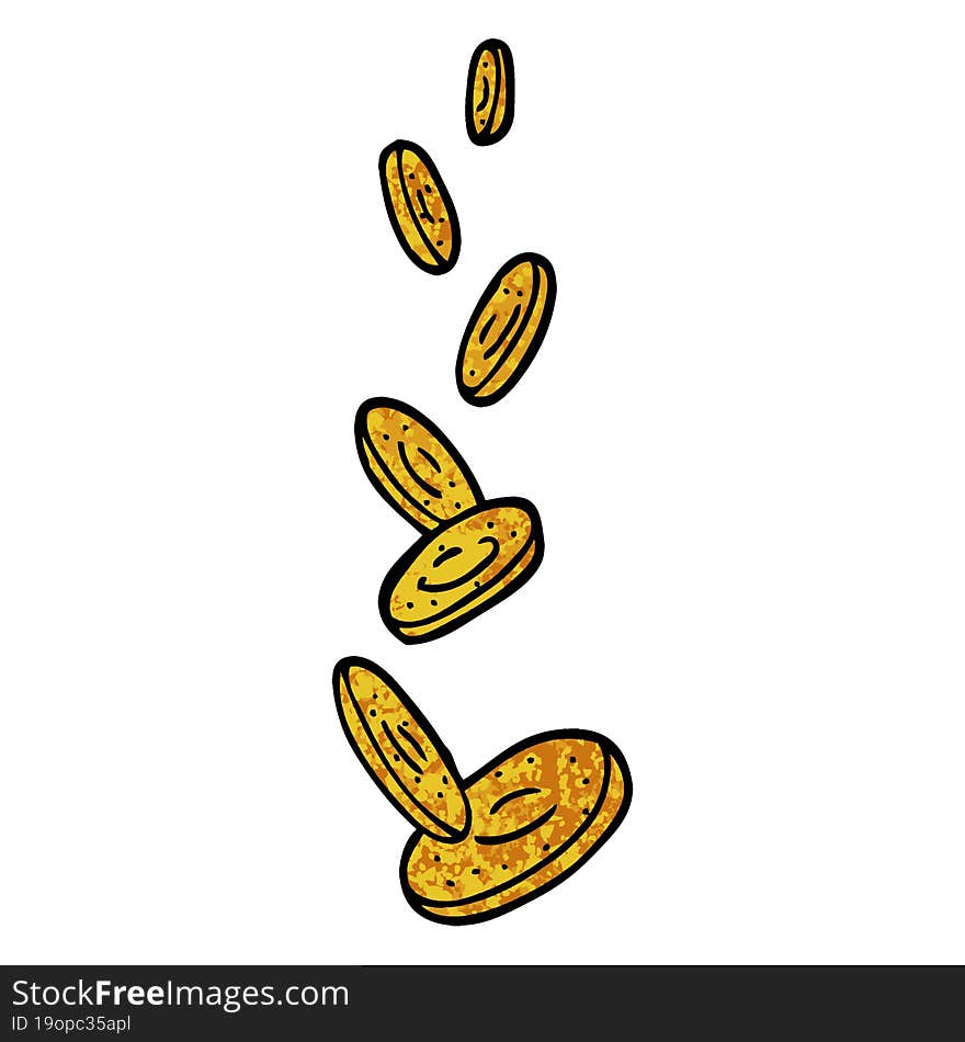 grunge textured illustration cartoon falling coins