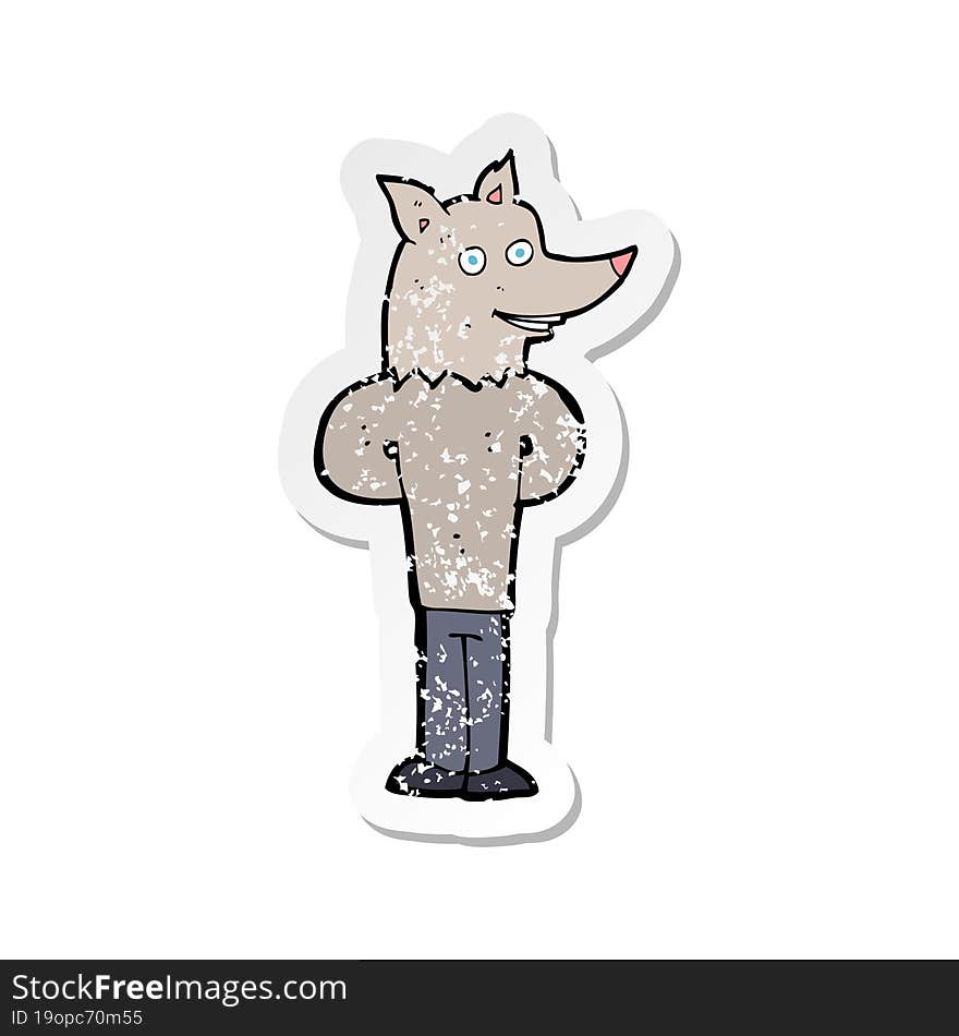 retro distressed sticker of a cartoon wolf man