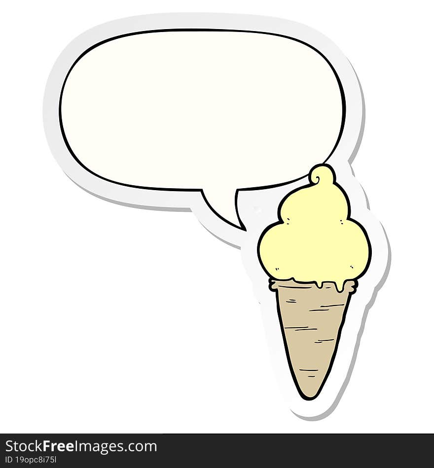 cartoon ice cream with speech bubble sticker. cartoon ice cream with speech bubble sticker