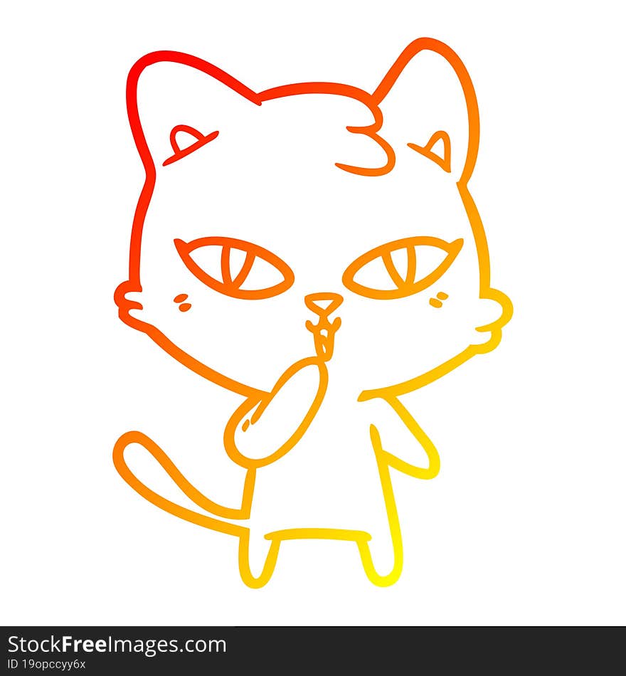 warm gradient line drawing of a cartoon cat