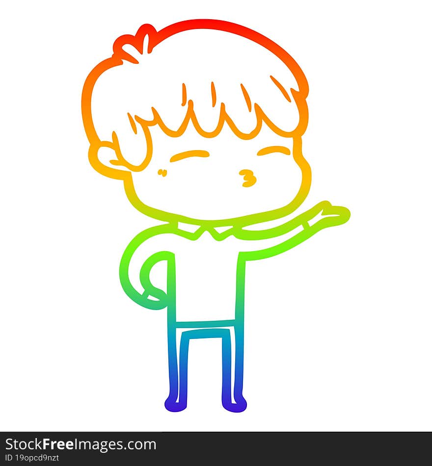 Rainbow Gradient Line Drawing Cartoon Curious Boy