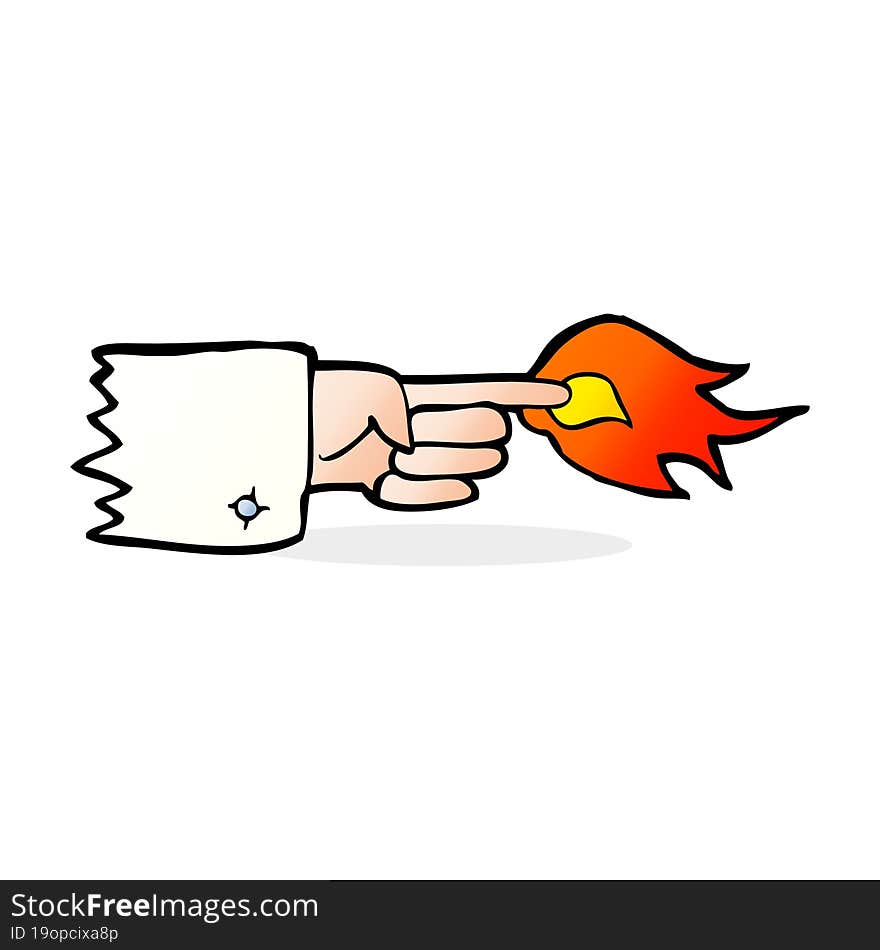 Cartoon Flaming Pointing Finger Symbol