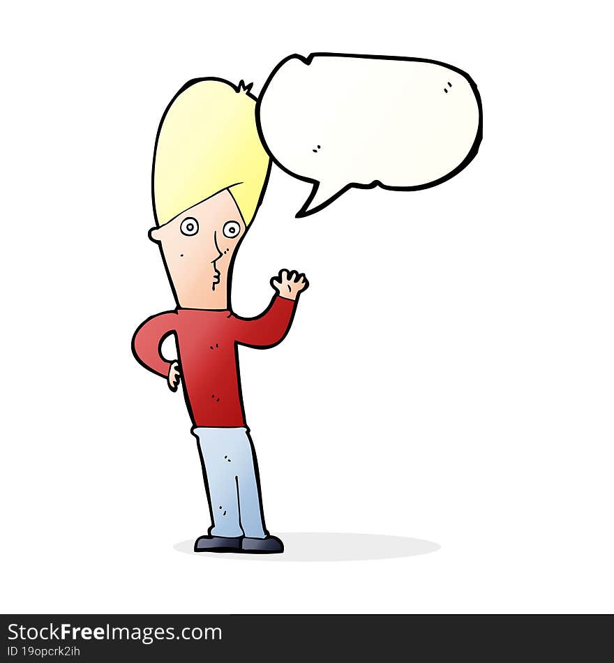 cartoon man waving with speech bubble