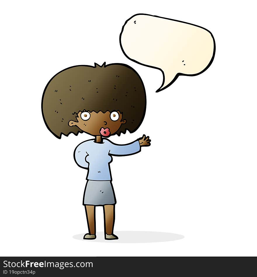 cartoon woman gesturing with speech bubble