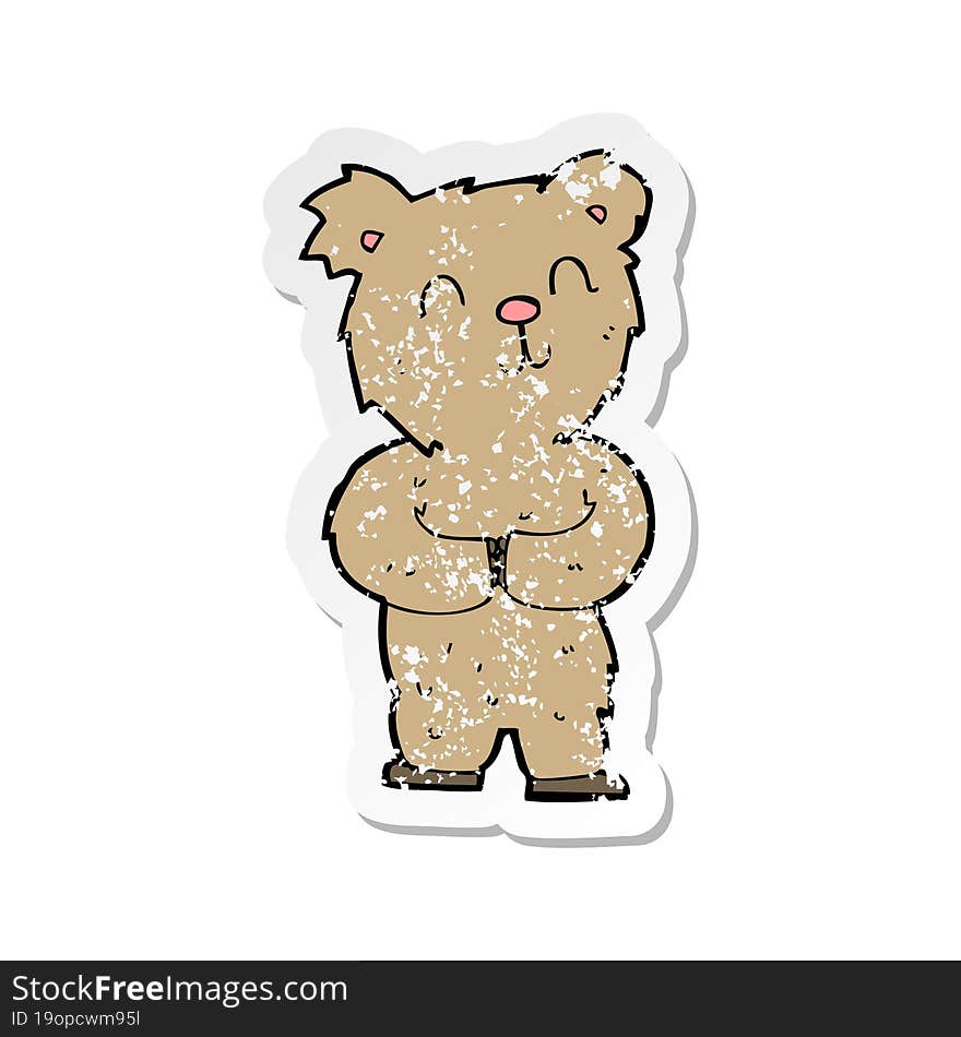 retro distressed sticker of a cartoon happy little bear