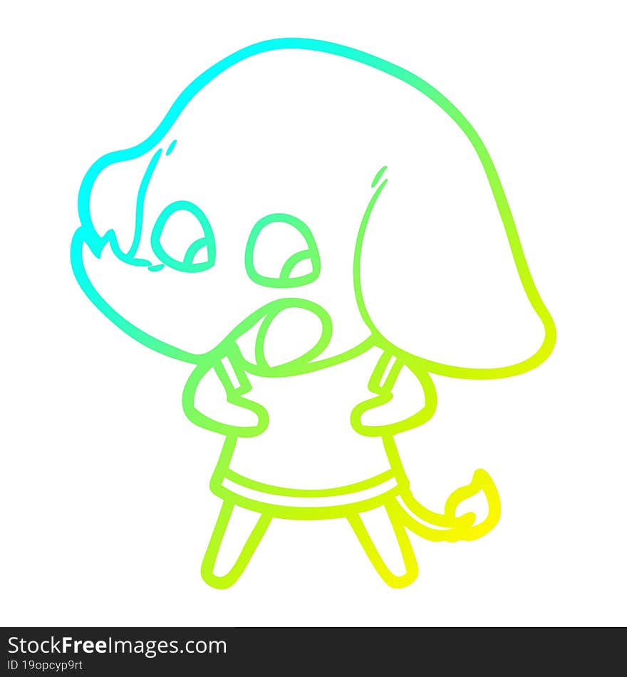 Cold Gradient Line Drawing Cute Cartoon Elephant