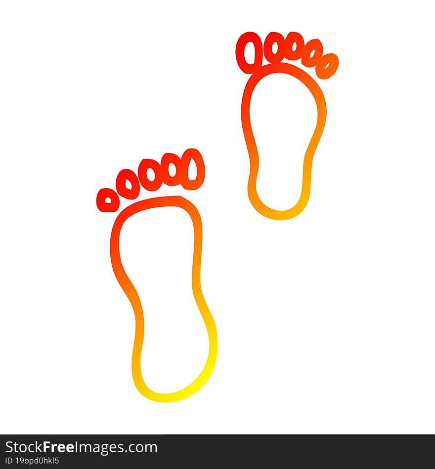 warm gradient line drawing cartoon foot prints